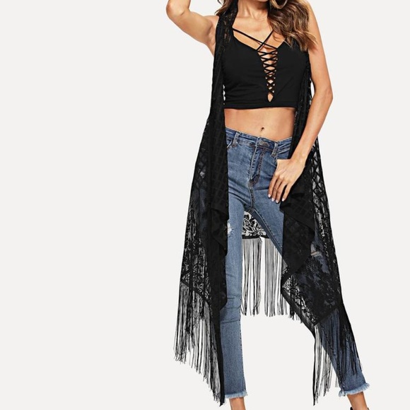 Black Sleeveless Knit Kimono Size M - Picture 3 of 7